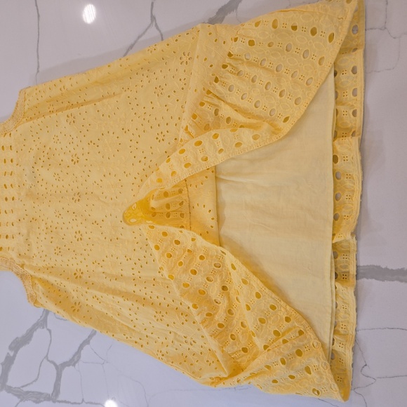 Loft Cotton Embroidered Floral Ruffled Eyelet Sleeveless Dress Yellow Size 12 - Picture 9 of 11